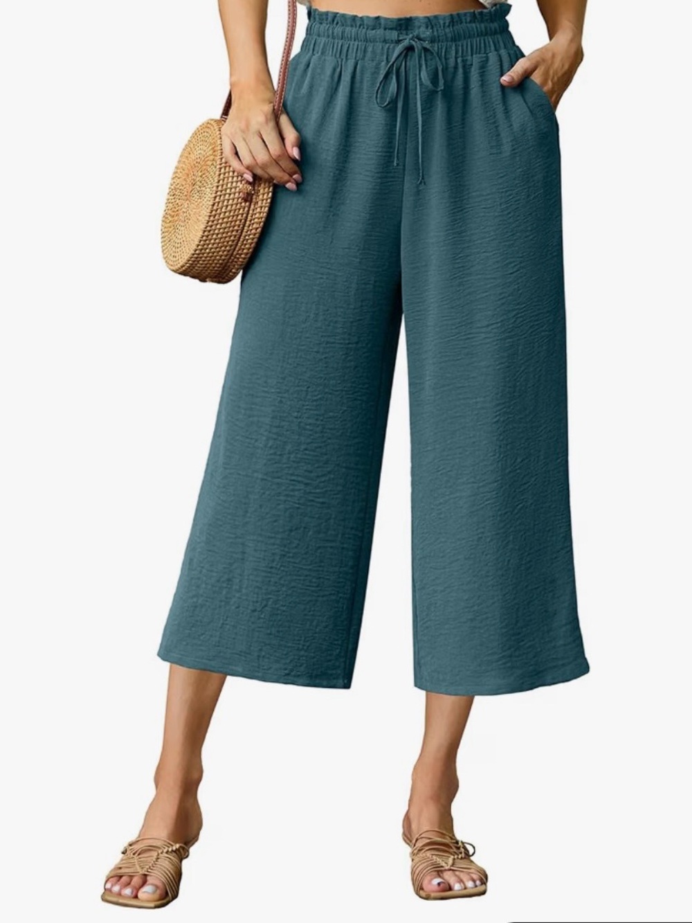FREEOAK Capri Pants for Women High Waisted Wide leg